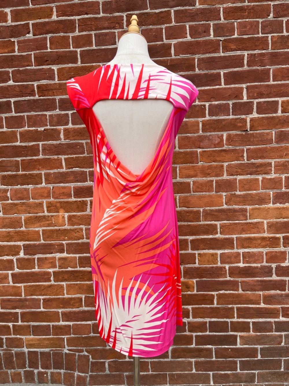 Tibi Palm-Print Mini Dress in Pink, Orange & White - Picture 3 of 8